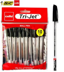 BIC Cello Original Extra Grip Trijet Stick Ballpoint Pens Medium Point (1.0 mm) - Pack of 10