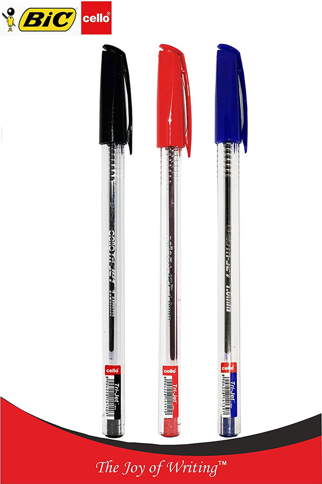 BIC Cello Extra Grip Trijet Ballpoint Pens Medium Point (1.0 mm) - Pack of 10 Blue Pens