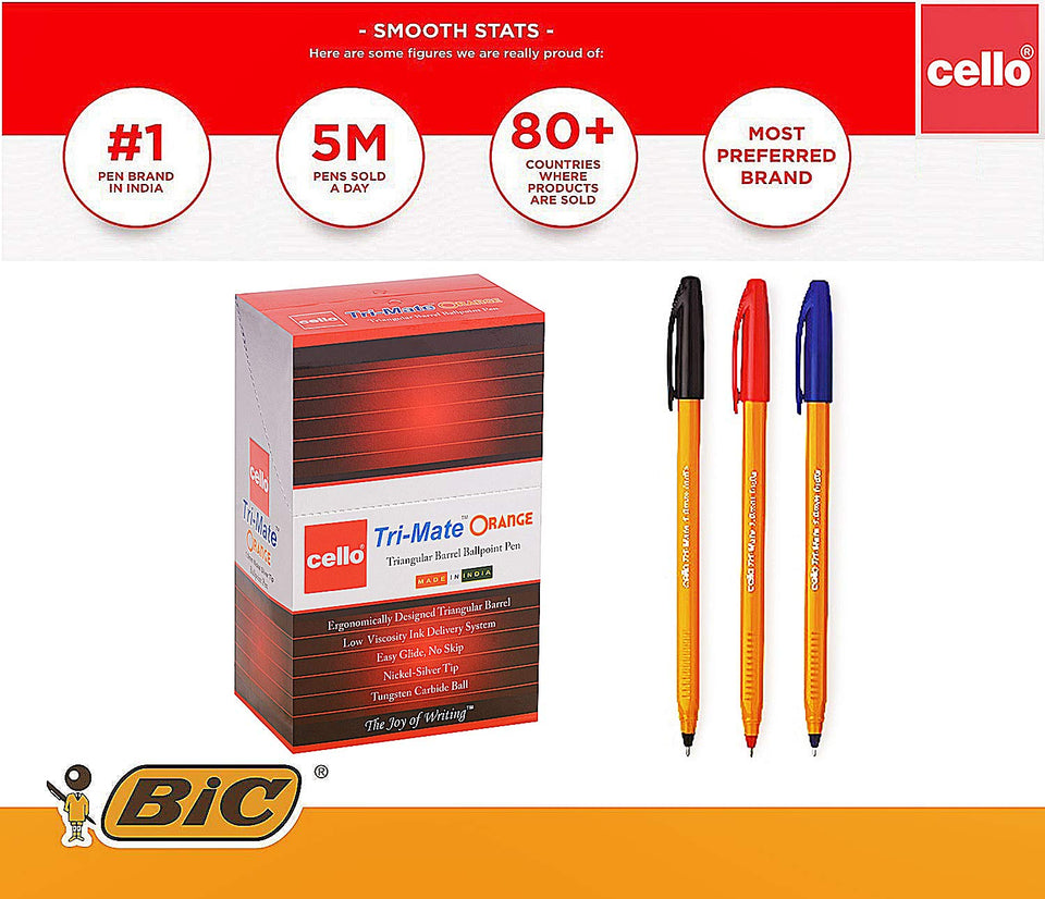 BIC Cello Original Orange Ballpoint Pens Medium Point (0.7 mm) – Box of 50 (Blue)