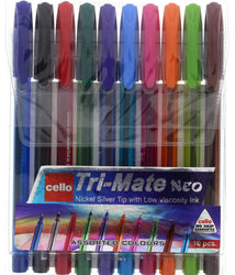 Bic cello Tri-mate Neo Medium Rainbow Ballpoint Pens, Assorted Colours, Pack of 10