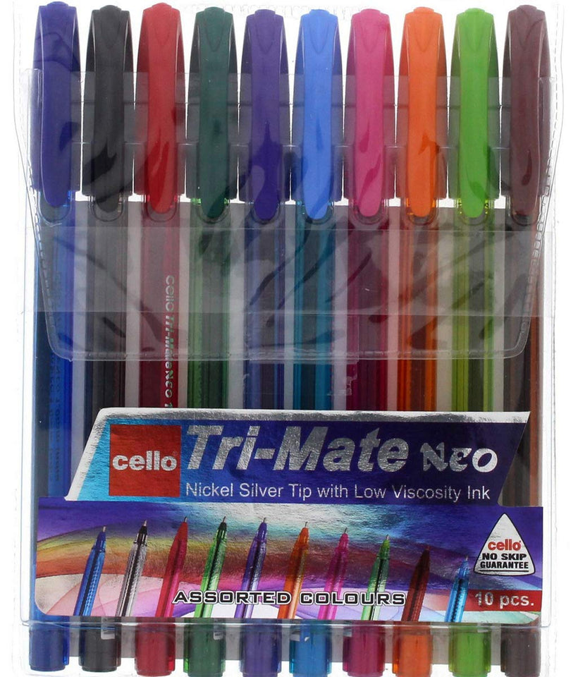 Bic cello Tri-mate Neo Medium Rainbow Ballpoint Pens, Assorted Colours, Pack of 10