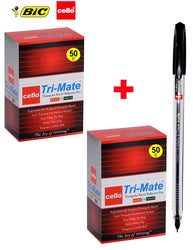 Bic-Cello Original Tri-mate Medium Ballpoint Pens, Black, Box of 100 Ball pen