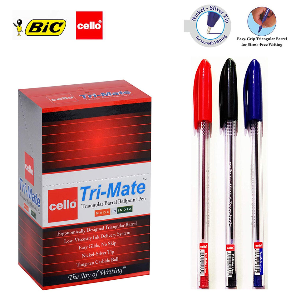 Bic-Cello Original Tri-mate Medium Ballpoint Pens, Black, Box of 100 Ball pen