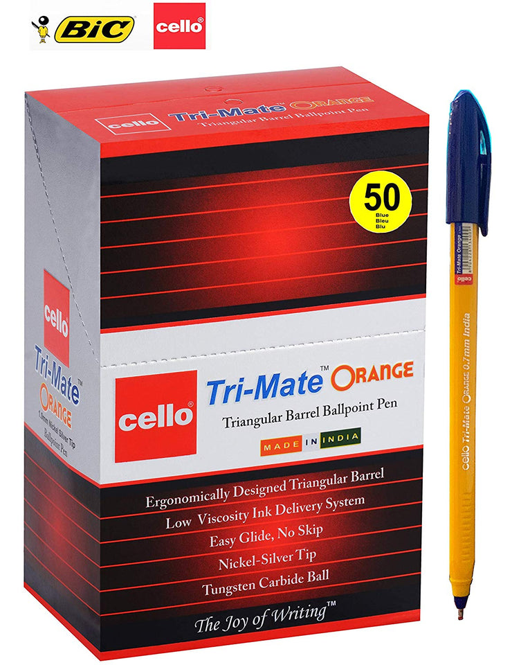 BIC Cello Original Orange Ballpoint Pens Medium Point (0.7 mm) – Box of 50 (Blue)