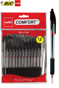 BIC Cello Extra Comfort Ballpoint Pens Medium Point - Pack of 12 (Black)