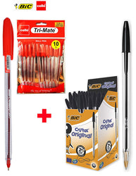 BIC Cristal Original Ballpoint Pens Medium Point (1.0mm) – Black, Box of 50 |BIC Cello Original Tri-Mate Triangular Barrel Medium Point Ball pen (1.0mm) – Red Pen, Pack of 10 | Combo deal | 60 Pens