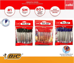 BIC Cello Extra Grip Trijet Ballpoint Pens Medium Point (1.0 mm) - Pack of 10 Blue Pens