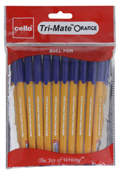 Cello Tri-Mate Orange Ball Point Pen Triangular Barrel 1.00 mm- Pack of 10 (Blue)