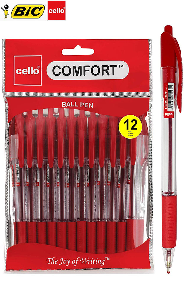 BIC Cello Extra Comfort Ballpoint Pens Medium Point - Pack of 12 Red