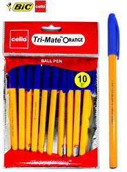 BIC Cello Tri-Mate Orange Fancy Ballpoint Pens Medium Point - Pack of 10 Blue