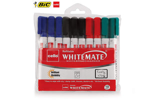 Bic Cello Whiteboard Marker with Bullet Tip, Multicolor, Pack of 10, 1-3mm