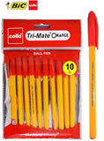 BIC Cello Tri-Mate Orange Fancy Ballpoint Pens Medium Point - Pack of 10 Red