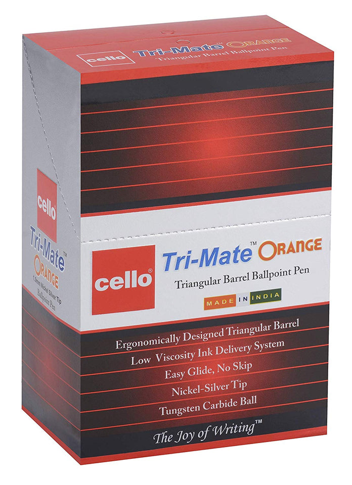 Cello Tri-Mate Triangular Barrel Ballpoint Pen 1.0 mm (Orange Black) - Pack of 50