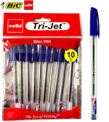 BIC Cello Extra Grip Trijet Ballpoint Pens Medium Point (1.0 mm) - Pack of 10 Blue Pens