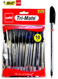 Bic Cello Original Tri-Mate Triangular Barrel Ballpoint Pen Medium Point (1.0mm) - Black Pens, Pack of 10