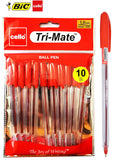 Bic Cello Original Tri-Mate Triangular Barrel Ballpoint Pen Medium Point (1.0mm) - Red Pens, Pack of 10