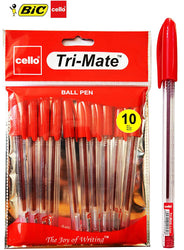 BIC Cello Tri-Mate Crystal Ballpoint Pens Medium Point - Pack of 10 Red
