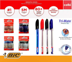 BIC Cello Tri-Mate Crystal Ballpoint Pens Medium Point - Pack of 10 Red
